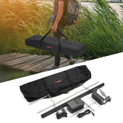 onlyfire Rotisserie Grill Kit Adjustable Spit Roaster with Cordless Motor for Outdoor Camping, Fire Pits, Campfires, Charcoal and Gas Grills - Include Power Adapter and Carrying Bag