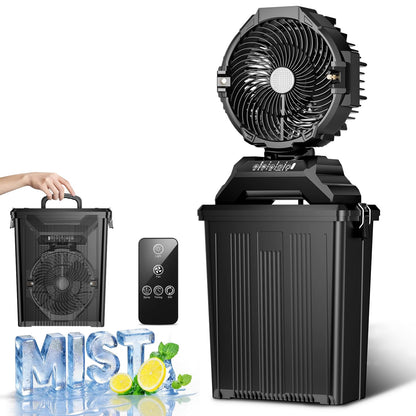 Portable Misting Fan for Outside,40000mAh Rechargeable Camping Mister Fan,15L Cooling Fan with Remote,Ice Fan with 4 Spray Speeds,4 Misting Modes,3 Light Modes for Garden/Camping/Party/Fishing