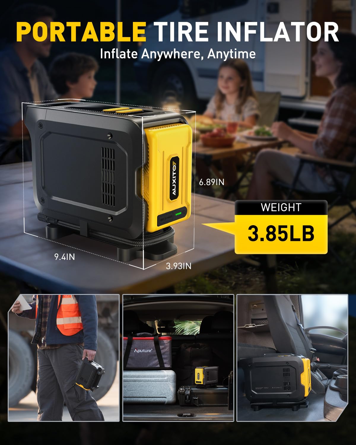 AUXITO AT1 150PSI Heavy Duty Tire Inflator Portable Air Compressor for Pickup Truck – Built in 26000mAh Power Station & 65W Fast Charging – Emergency Tire Air Pump for F-150, Off-Road, RV Camping