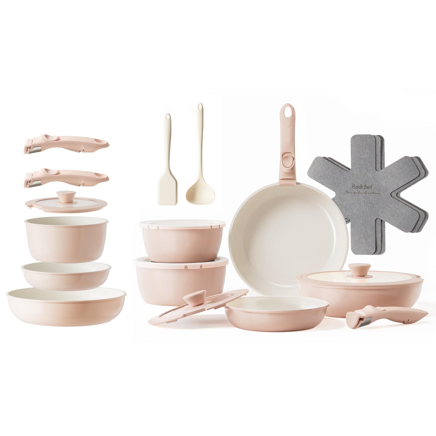 RedChef Ceramic Pots and Pans Set, Nonstick Kitchen Cookware with Detachable Handle, 22pcs, PFAS, PFOA & PTFE Free, RV Ceramic Cookware for Camping, Dishwasher & Oven Safe