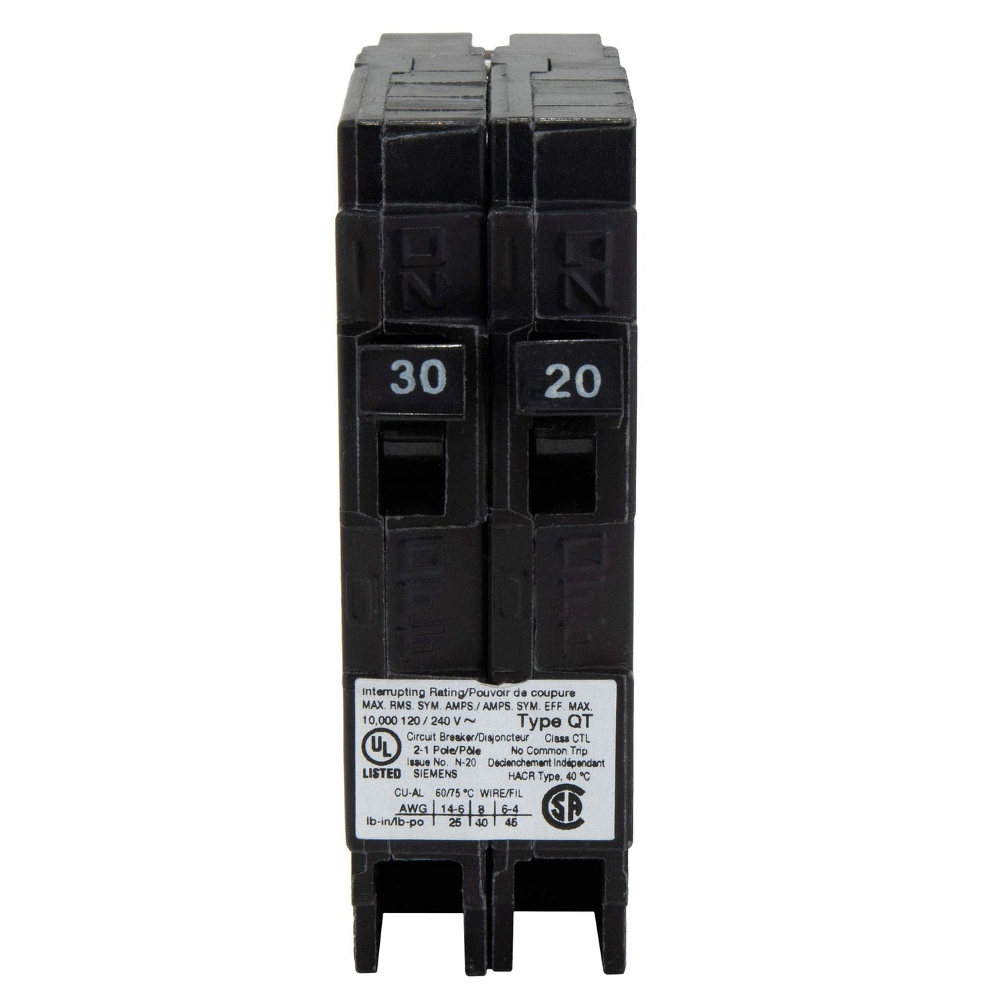 RecPro RV Circuit Breaker Q3020 | 30/20 Amp Twin Single-Pole | 120V Thermal-Magnetic | Standard Trip | Plug-in Type | QT Compatible | Camper/RV Electrical Breaker (6 Pack)