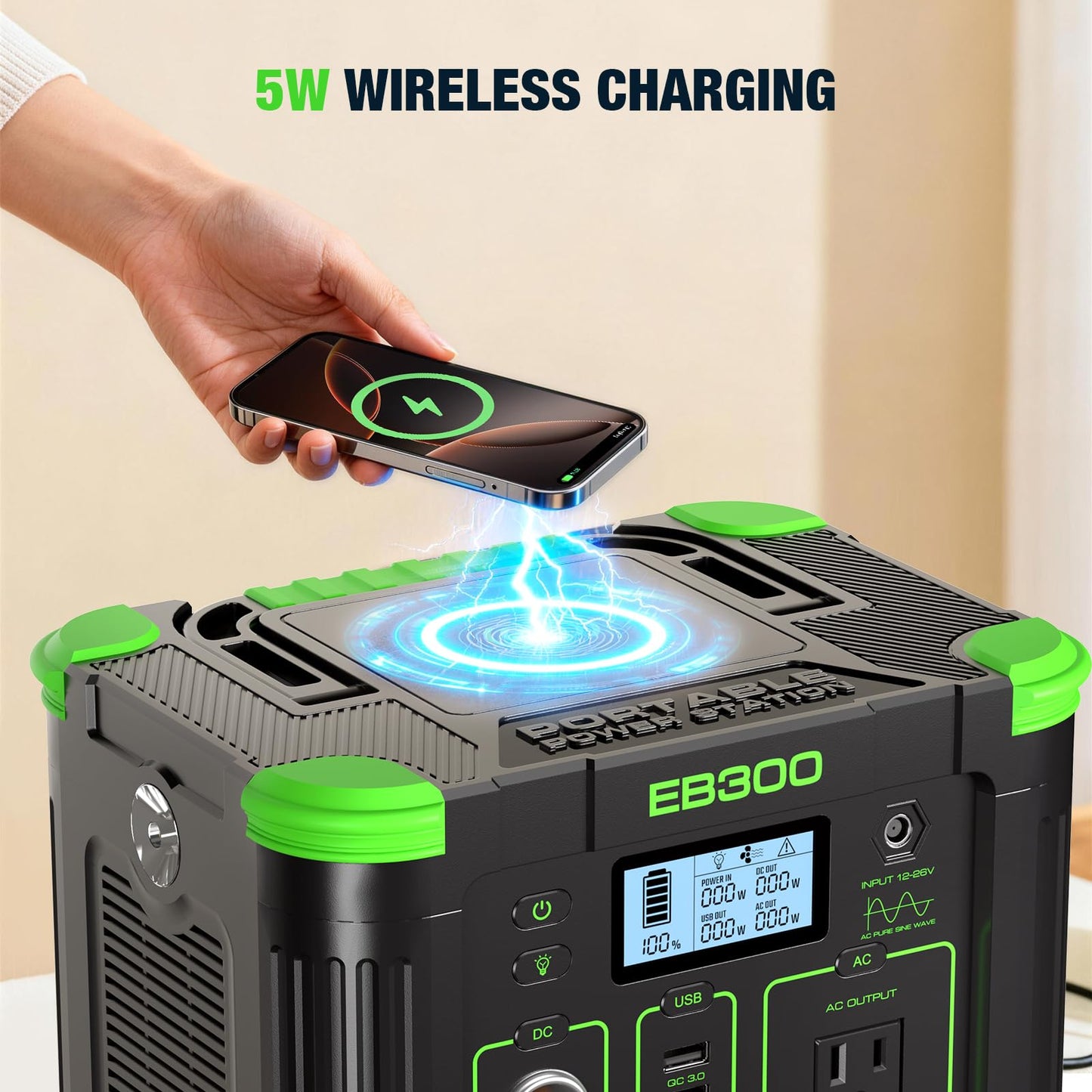 Portable Power Station 330W, GRECELL 288.6Wh Solar Generator with 60W USB-C PD Output, 120V Pure Sine Wave AC Outlet Backup Lithium Battery for Outdoors Camping Travel Home Blackout