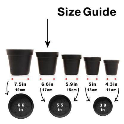 Mintra Garden Pots, 4 Pack Bulk Plastic Plant Pots with Drainage Tray, Round Indoor & Outdoor Decorative Planters with Drain Holes for Flowers, Herbs & Plants, 17cm Diameter – Forest Green, 6.6 in