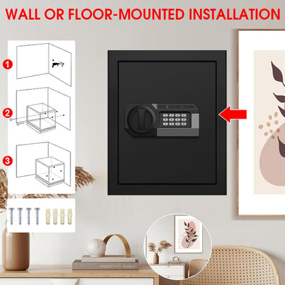 3.3 Cuft Large Home Safes Water and Fireproof, Anti-theft Floor Safe for Home Use with Programmable Keypad, Alarm System and Spare Keys, Digital Home Safe Box for Valuables, Medicine