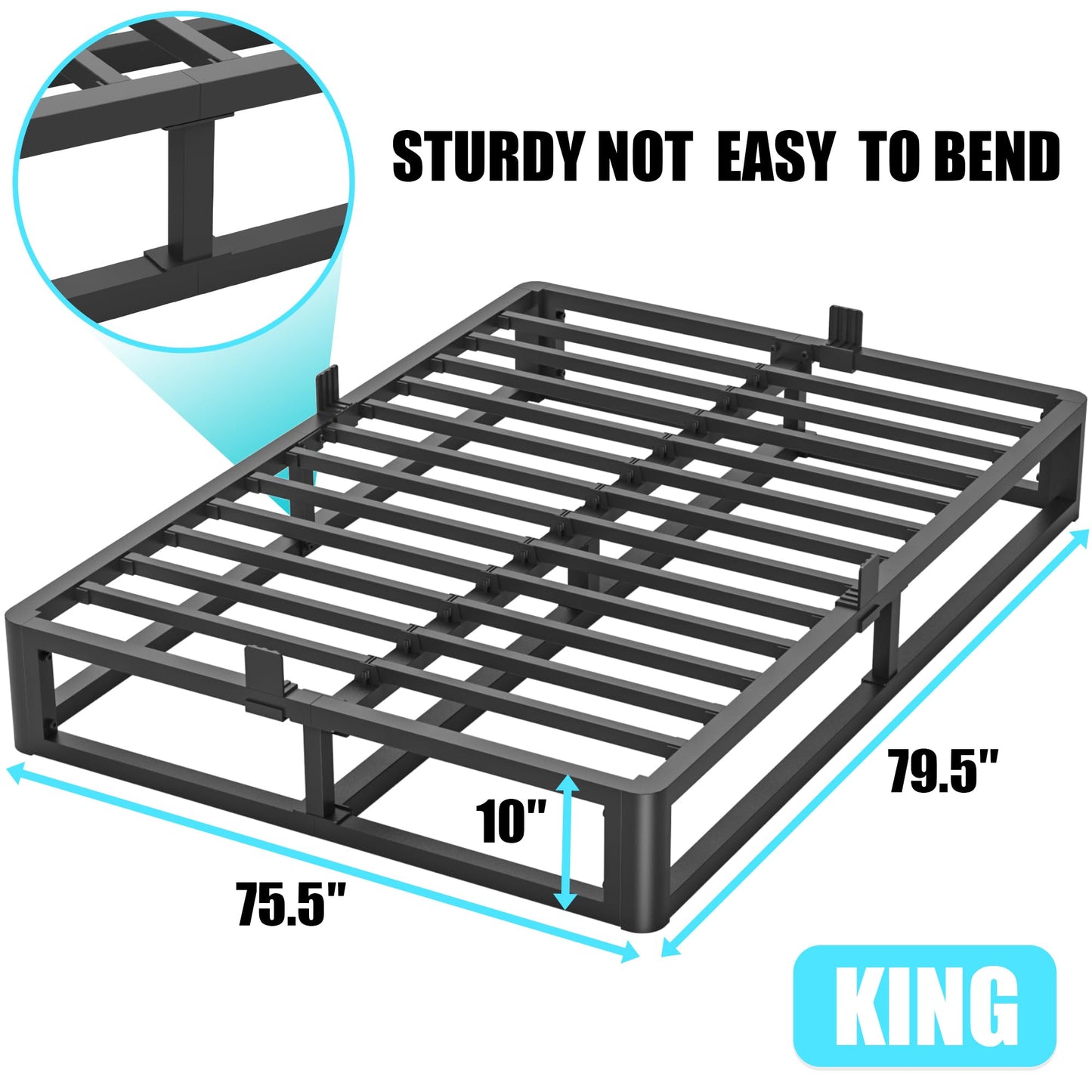 Firpeesy Upgrade Anti Bending and Round Corner Legs 10 inch Metal King Bed Frame 3500 LBS Heavy Steel Slats Support Platform Bed Frames No Box Spring Needed Platform Noise Free Easy Assembly