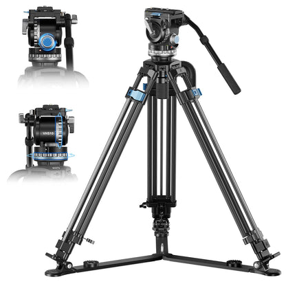 SIRUI SQ75+VHS10 Carbon Fiber Tripod, 71.7” Video Tripod with Professional Video Fluid Head, 7-Step Counterbalance, 4-Step Tilt/Pan Damping Adjust, Rapid Setup for Camera, Max Load 10kg/22lb