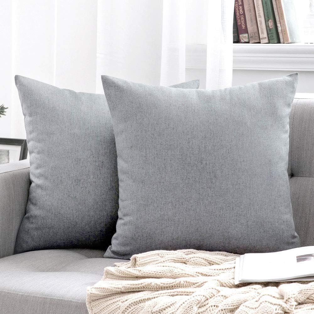 MIULEE Decorative Outdoor Throw Pillow Covers - Waterproof Faux Linen Cushion Cases | 20x20 Inch Light Grey (Pack of 2)