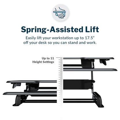 Vari - VariDesk Essential 36 - Two-Tier Standing Desk Converter for Monitor & Accessories - Height Adjustable Sit Stand Desk - Fully Assembled Monitor Riser for Home Office - 36" Wide, Black