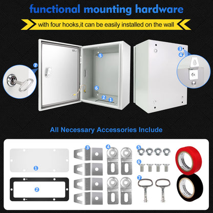 Tocretoare Outdoor Electrical Box, Steel Junction Box 16 x 12 x 8'', NEMA 4X Electrical Enclosure Box IP66 Waterproof & Dustproof, Universal Electrical Project Box with Lock & Mounting Plate