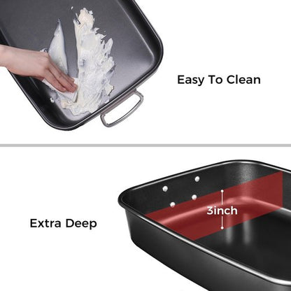 HONGBAKE Lasagna Pan - 3 Inch Deep Nonstick Baking Dish | 15x10" Heavy Duty Oven Roasting Pan