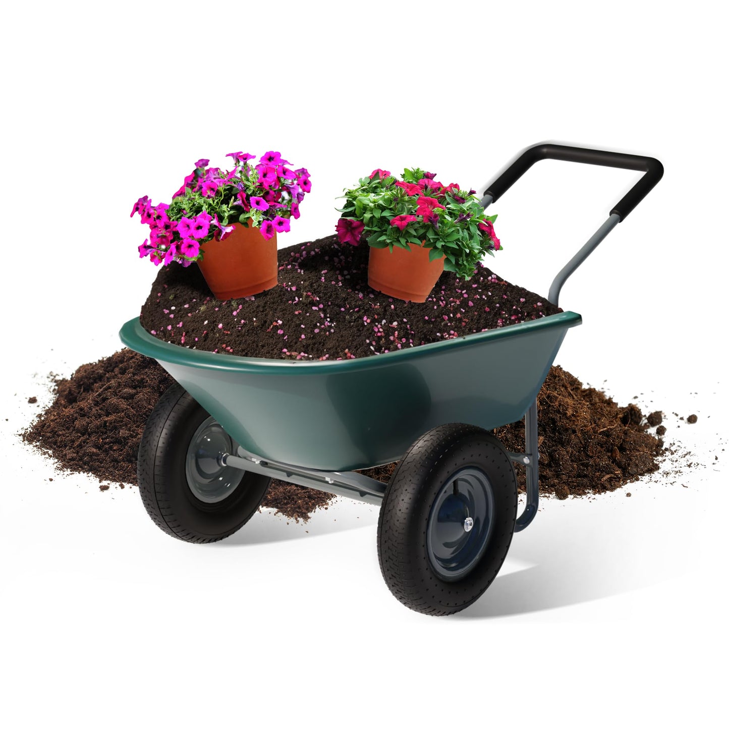 Idzo 2-Wheel Heavy-Duty Wheelbarrow Cart, 330 lb Capacity, Ergonomic Padded Handle and 14 Inch Pneumatic Tires for Maximum Stability, Ideal Wagon for Moving Soil, Shrubs, Plants, Easy Assembly