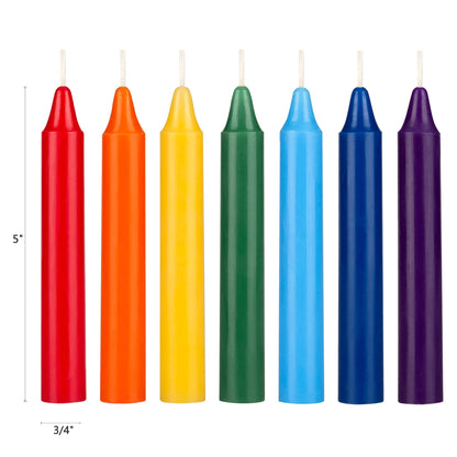Mega Candles 7 pcs Unscented Straight Taper Chakra Candles, Hand Poured Premium Wax Candle 5 Inch x 3/4 Inch, 100% Cotton Wick, Positive Healing Energy, Meditation, Relaxation, Reiki, Yoga