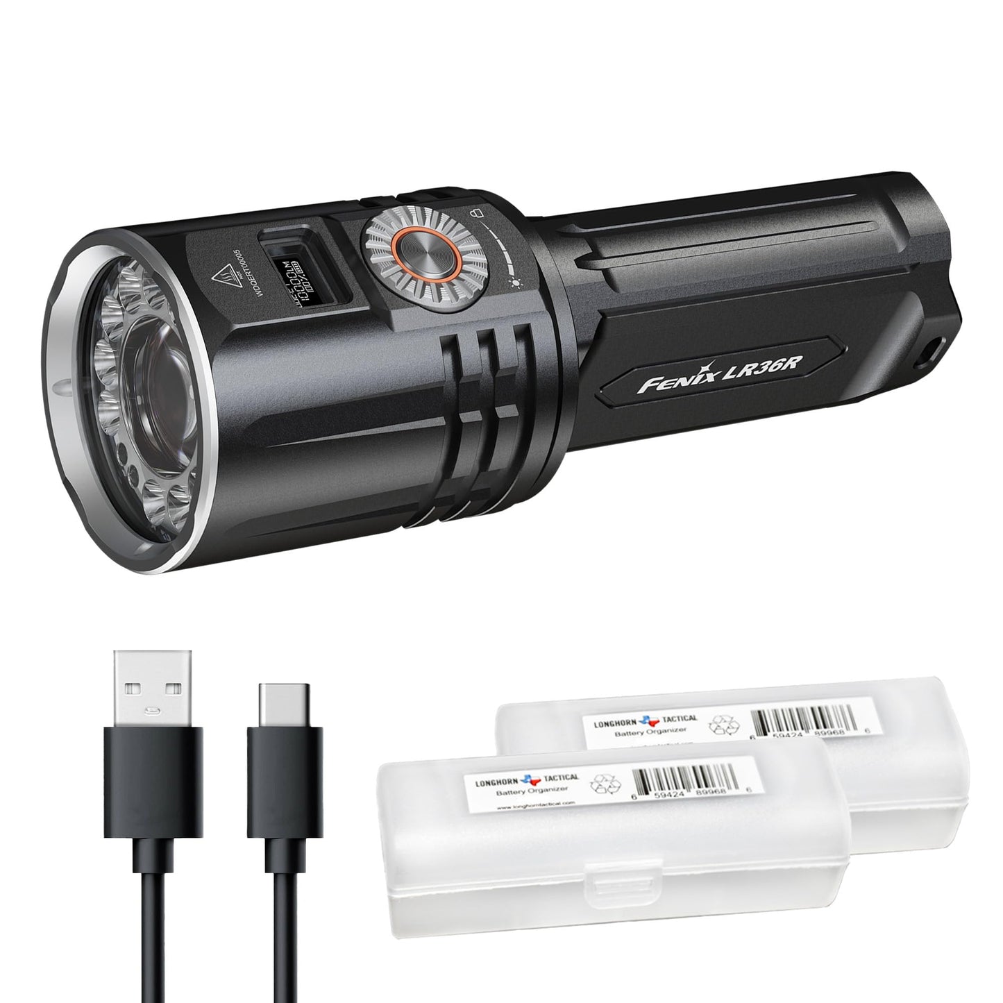 Fenix LR36R 10,000 Lumen Super Bright LED and LEP Flashlight with 1377 Yards Long Throw, USB-C Rechargeable and 2X Lumentac Organizers for Search and Rescue