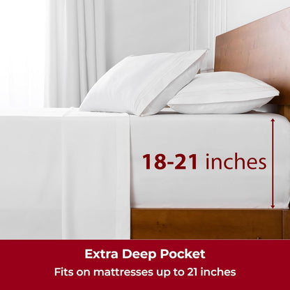 Mellanni Extra Deep King Sheets | 4-Piece Hotel Luxury Bedding Set - Ultra Soft, Cooling, Wrinkle-Resistant (King, White)