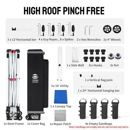 CROWN SHADES 10x10 Pop Up Commercial Canopy Tent, Patented One Push Setup, Heavy Duty Vendor Tent, 1 Removable Sidewall, 4" Wheels, STO-N-Go Bag, 400D Silver Coated, UPF 50+ Waterproof, Blue