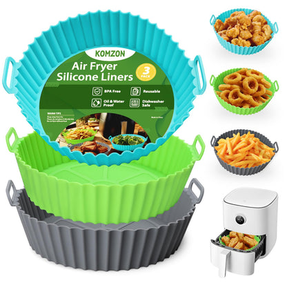 3 Pack Air Fryer Silicone Liners, 8Inch Airfryer Liners, AirFryer Basket Liner, Reusable Food Grade Air Fryers Basket Pots Oven Liner Baking Tray, Air Fryer Silicone Mat Accessories Kitchen