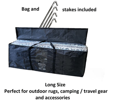 BalajeesUSA Outdoor Rugs–9x18 Plastic Patio Decor Grey Dark Blue, Durable and Affordable Recycled Straw Picnic All-Weather and Waterproof Reversible Camper Awning mats 7582