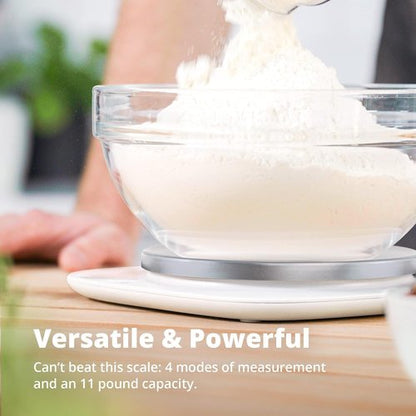 Greater Goods Digital Kitchen Scale - LCD Display, Weighs Grams & Ounces, Up to 11 lbs, White