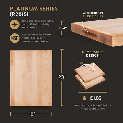 John Boos - Reversible Maple Wood Cutting Board | 20" x 15" x 1.75" - Platinum Commercial Series