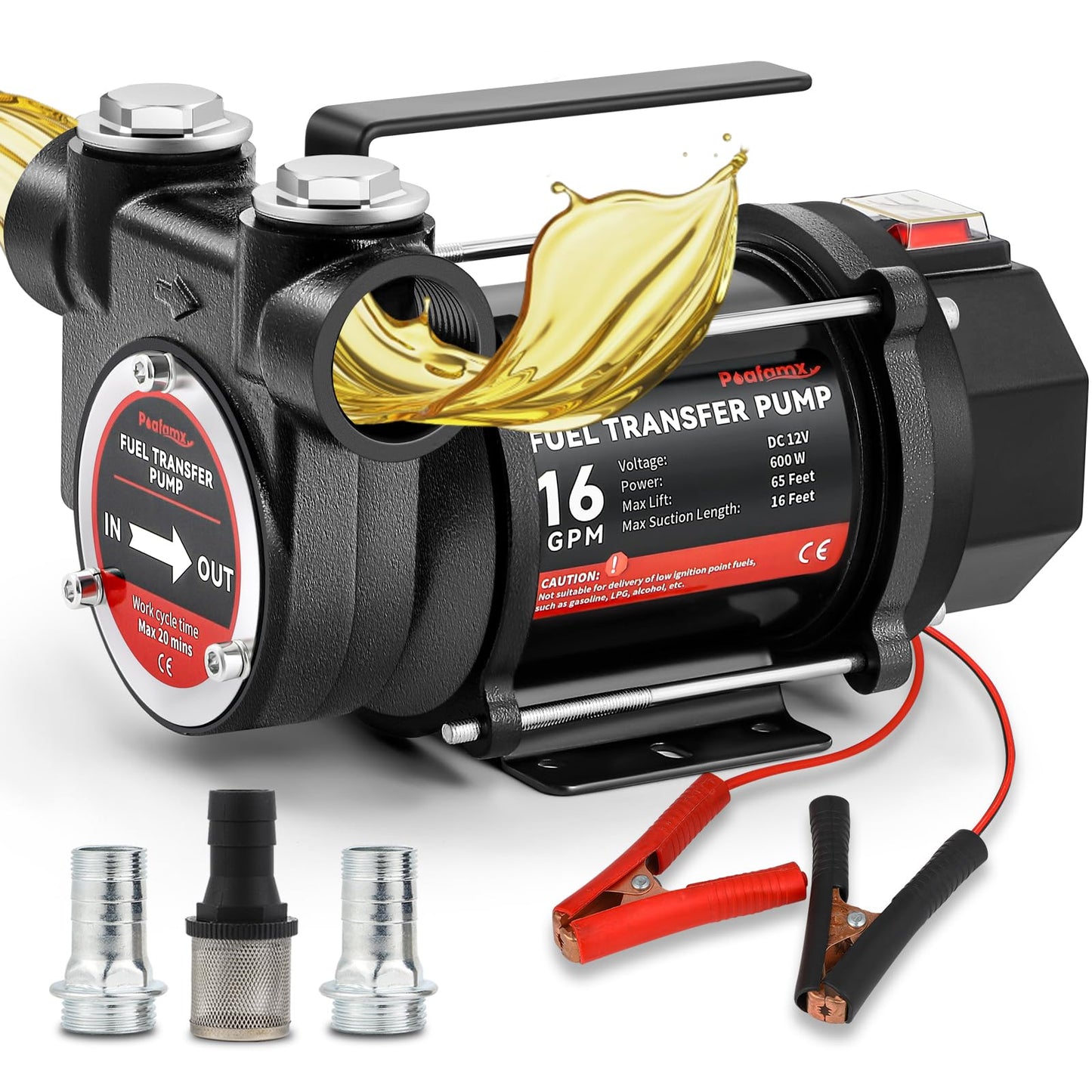 Poafamx 12V DC Fuel Transfer Pump, 16 GPM 600W Self Priming Diesel Transfer Pump, Portable Electric Oil Extractor Pump with High Flow Rate Auto Motor for Diesel Oil