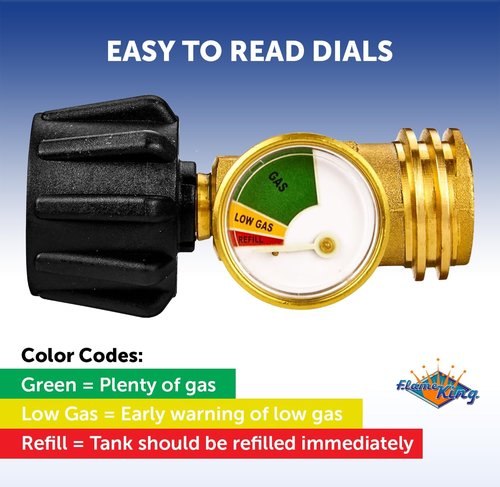 Flame King Propane Tank Gauge - Color-Coded Leak Detector & Pressure Meter | Universal for BBQ, RV, Heater