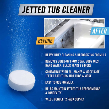 **Jetted Tub Cleaner | 12 Active Cleaning Tablets for Whirlpool & Spa Baths - Septic Safe & Effective**