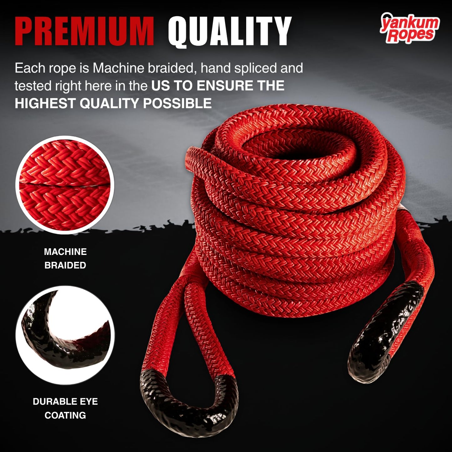 Yankum Kinetic Recovery Rope - Heavy Duty 1" x 30' Tow Rope, Off-Road & Vehicle Recovery Kit, Kinetic Energy Snatch Strap, Soft Shackles for 4x4, Jeep, and Trucks, Made in USA – Rattler Series