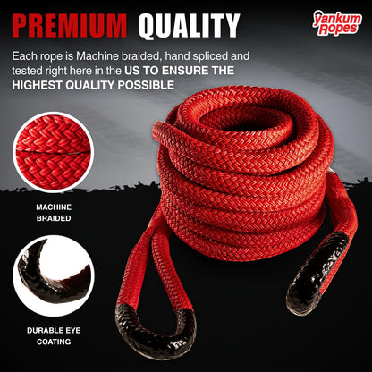 Yankum Kinetic Recovery Rope - Heavy Duty 1" x 30' Tow Rope, Off-Road & Vehicle Recovery Kit, Kinetic Energy Snatch Strap, Soft Shackles for 4x4, Jeep, and Trucks, Made in USA – Rattler Series