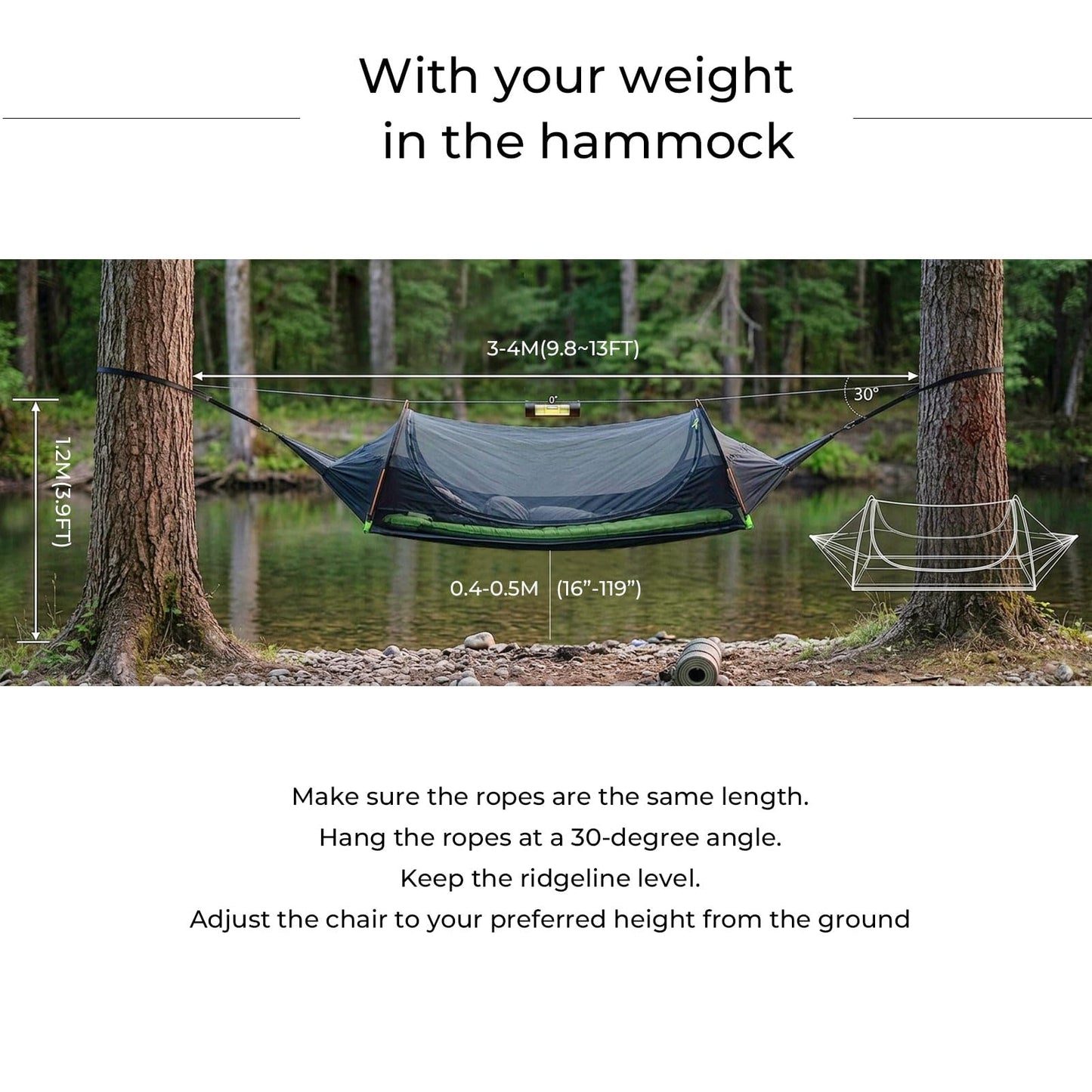 Flat Lay Camping Hammock Tent with Mosquito Net & RainFly, 3 in 1 Waterproof Lightweight Portable Sleeping Hammock Bug, Travel Outdoor Gear with Tree Strap Swing, for Hiking Patio Expedition