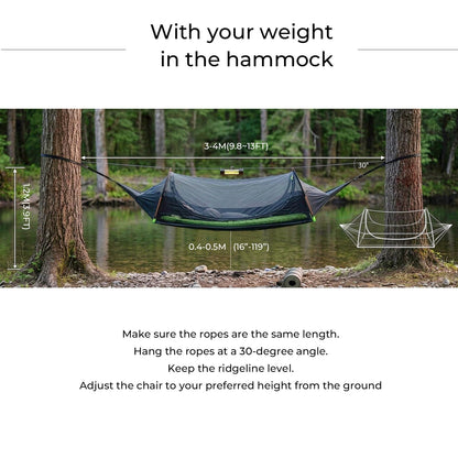 Flat Lay Camping Hammock Tent with Mosquito Net & RainFly, 3 in 1 Waterproof Lightweight Portable Sleeping Hammock Bug, Travel Outdoor Gear with Tree Strap Swing, for Hiking Patio Expedition