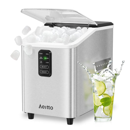 Aeitto Ice Maker Countertop 26lbs/24H, 8 Ice Cubes 2 Sizes of Bullet Ice Ice Machine Ready in 6 Mins, Portable Ice Makers with Basket & Scoop, Auto Self-Cleaning for Home/Kitchen/Office Stainless