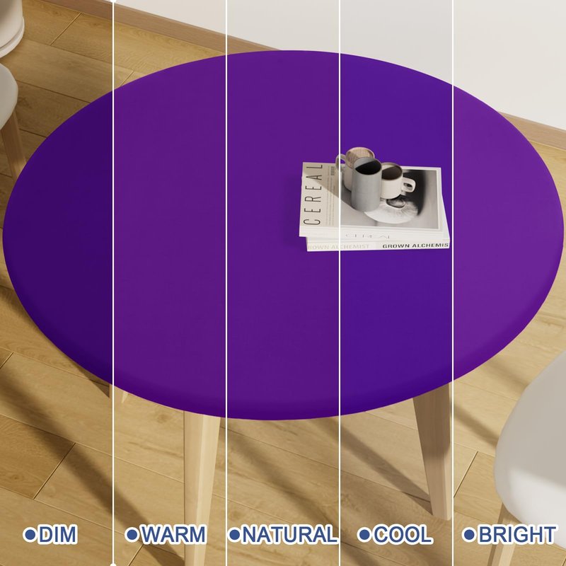 Moosfor Round Spandex Tablecloth, Elastic Fitted Waterproof Tablecloths for 42"-50" Tables, Stretch Washable Picnic Table Cover for Camping, Dining, Indoor and Outdoor, Purple