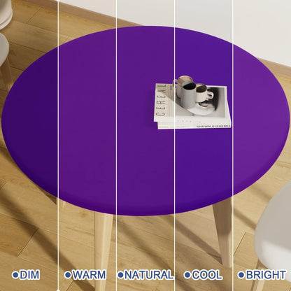 Moosfor Round Spandex Tablecloth, Elastic Fitted Waterproof Tablecloths for 42"-50" Tables, Stretch Washable Picnic Table Cover for Camping, Dining, Indoor and Outdoor, Purple