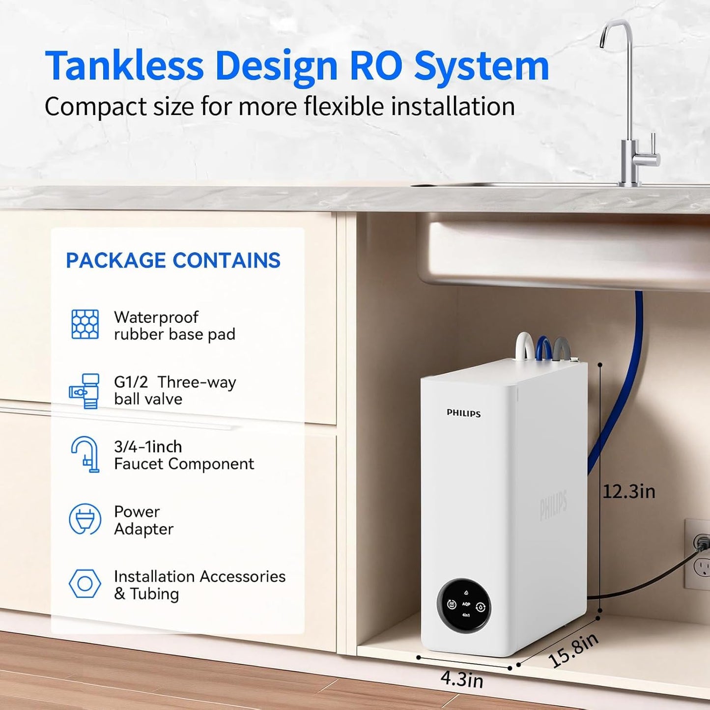 Philips 600 GPD Reverse Osmosis Water Filter System, Low Filter Cost RO System, 2.3:1 Pure to Drain Under Sink Water Filter, Tankless RO Water Filtration, Reduces TDS, NSF/ANSI 372 Certified, AUT9360