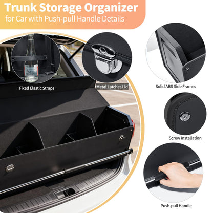 SUV Trunk Organizers, Leather Car Trunk Storage Organizer with Lid & Push-pull Handle, Large Capacity Waterproof Cargo Storage Box for SUVs Sedans Vans (39.7 x 11.4 x 12.2in)
