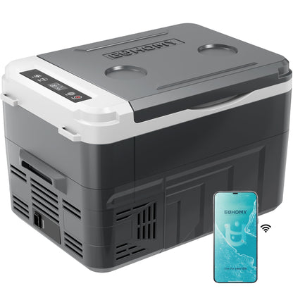EUHOMY 12 Volt Refrigerator, 17 Quart (15L) Compressor Electric Cooler APP Control, Car Fridge 12/24V DC & 120-240V AC, Car Refrigerator -4℉~68℉, Portable Freezer for RV, Travel, Camping