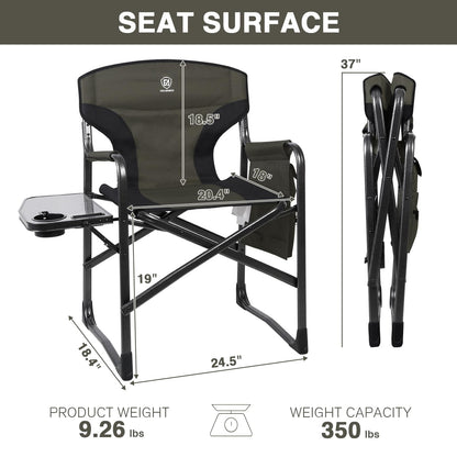 EVER ADVANCED Aluminum Lightweight Folding Director Chair, 350lbs Heavy Duty Camping Chair with Side Table & Storage, 19" Joint-Friendly Height Easy to Stand, Portable Makeup Artist & Vendor Chair