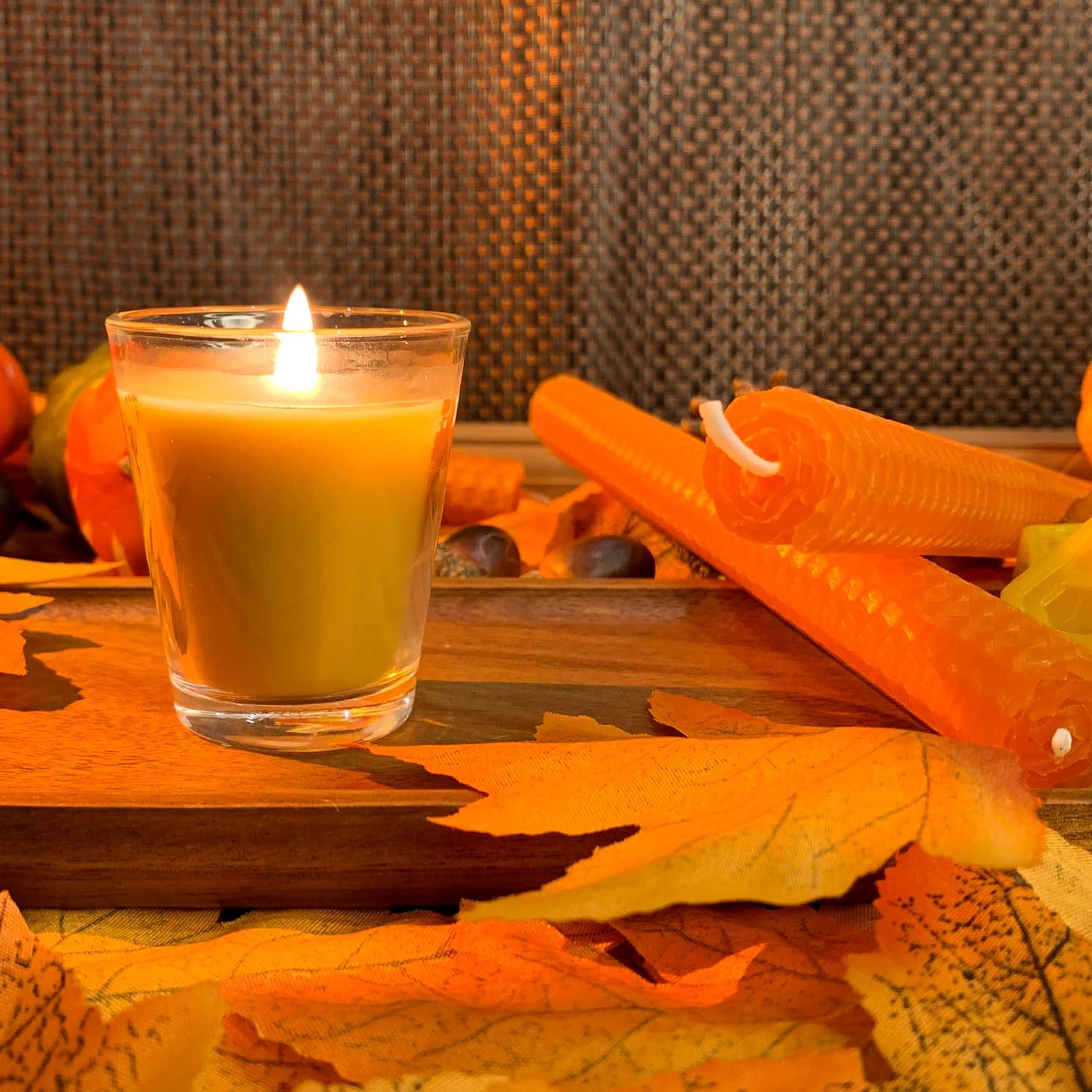 Orange Beeswax Taper Candles Set of 6pcs, 9" Long Candlesticks for Autumn, Unscented & Smokeless & Handrolled Bees Wax Candles for Home, Dia 0.82" Base,Burning Time 4 Hours