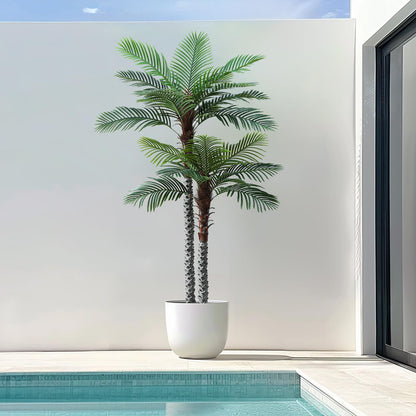 Nafresh 8ft Tall UV Resistant Faux Palm Tree, 96in Artificial Palm Tree Indoor Outdoor, Fake Tree with Real Bark and Realistic Leaves and for Home House Office Living Room Yard Patio.