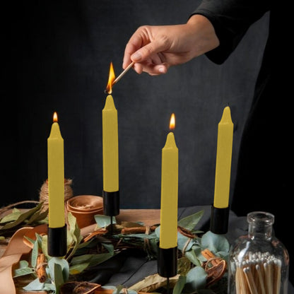 Vrinda® Set of 20-4" Mini Chime Ritual Spell Unscented Taper Candles – Ideal for Chime/Altar/Spell Work (Yellow)