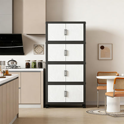 5 Tier Foldable Storage Cabinet with Top Lid, Tall Mobile PP Storage Organizer with Magnetic Doors and Wheels, Space-Saving Collapsible Organizer for Bedroom Living Room Kitchen Pantry Bathroom