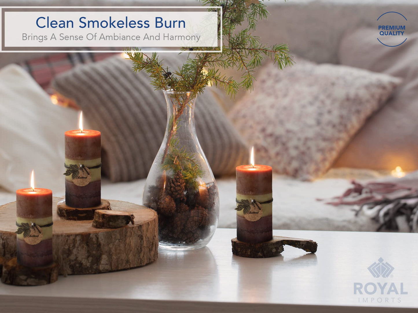Royal Imports 3"x6" Fall Pillar Unscented Candles for Thanksgiving, Autumn, Halloween and Harvest, Rustic Farmhouse Wedding & Holiday Home Decor, Dripless & Smokeless, Set of 6 - Brown Ombre Wax