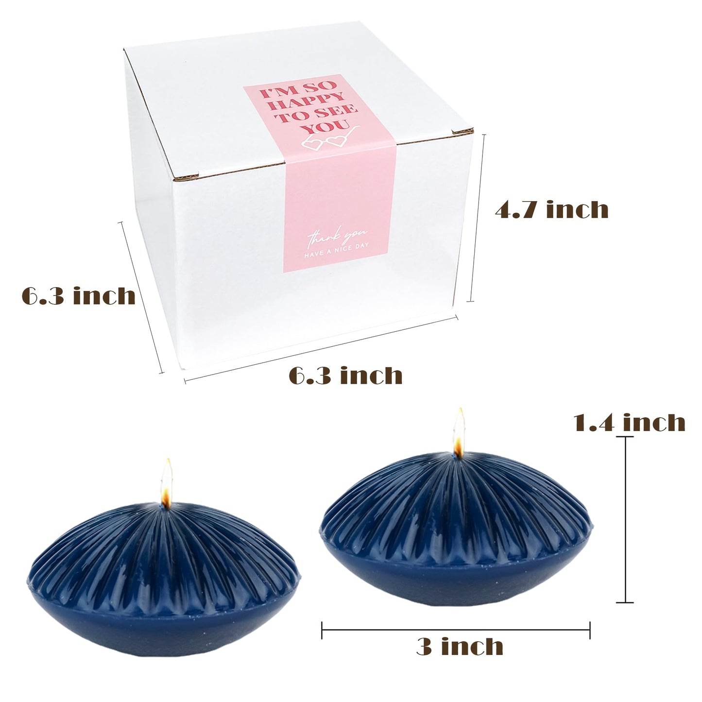LPUSA 10 Hour Navy Floating Candles Large 3"，Unscented Romantic Tealight Ribbed Candles for Cylinder Vases，Centerpieces at Wedding, Party, Pool, Holidays, Set of 12
