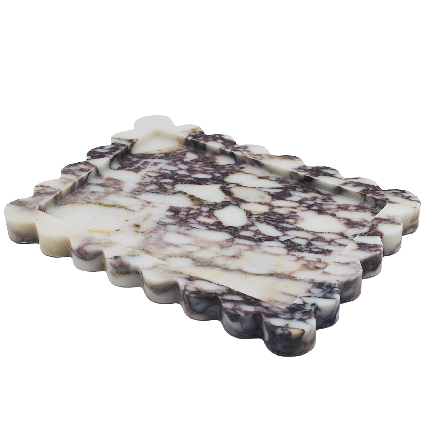 YMXYJM Genuine Scalloped Marble Tray, Real Natural Marble Stone Tray, Luxury Decorative Trays for Bathroom, Dresser, Vanity, Kitchen, Home Decor, 10.6" x 8", Calacatta Gray