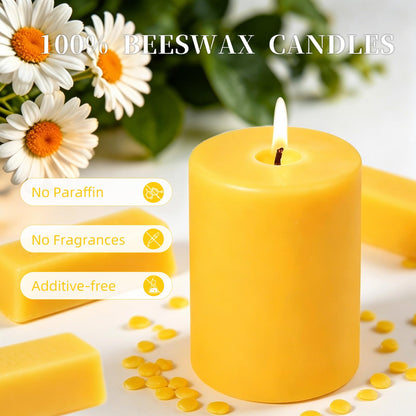 UGBEM 2 Packs 3"x 4" Natural Beeswax Pillar Candles, 100% Pure Beeswax Candle 120 Hours Long Burning Emergency Candle, Unscented Bees Wax Candles for Home Decor, Air Purification, Smokeless & Dripless