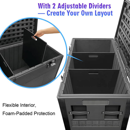 Diandian Cable Trunk Road Case with Wheels and Divider, 44" x 22" x 24" Stackable Heavy Duty ATA Rolling Utility Road Case, for Pro Audio & DJ Equipment Storage, Transport for Touring with Casters