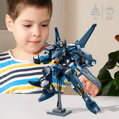 Mech Robot Transforming Building Blocks Set for Adults Blue City Protector Mecha Model Action Figures Cool Creative Robots STEM Toys Gift for Teens Boys 569 Pieces