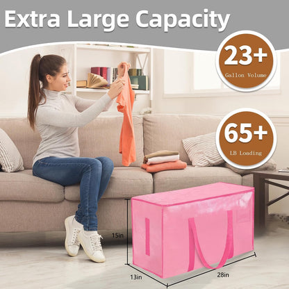 Skiennix Extra Large Heavy Duty Moving Bags - Waterproof Storage Totes with Handles & Zippers | Foldable for College Dorms (Pink)