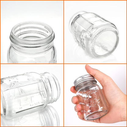 CycleMore 30 Pack 4oz Glass Mason Spice Jars, Round Spice Containers with Silver Metal Caps and Pour/Sift Shaker Lids-80pcs Labels,1 Silicone Collapsible Funnel,1 Brush and 1pcs Pen Included