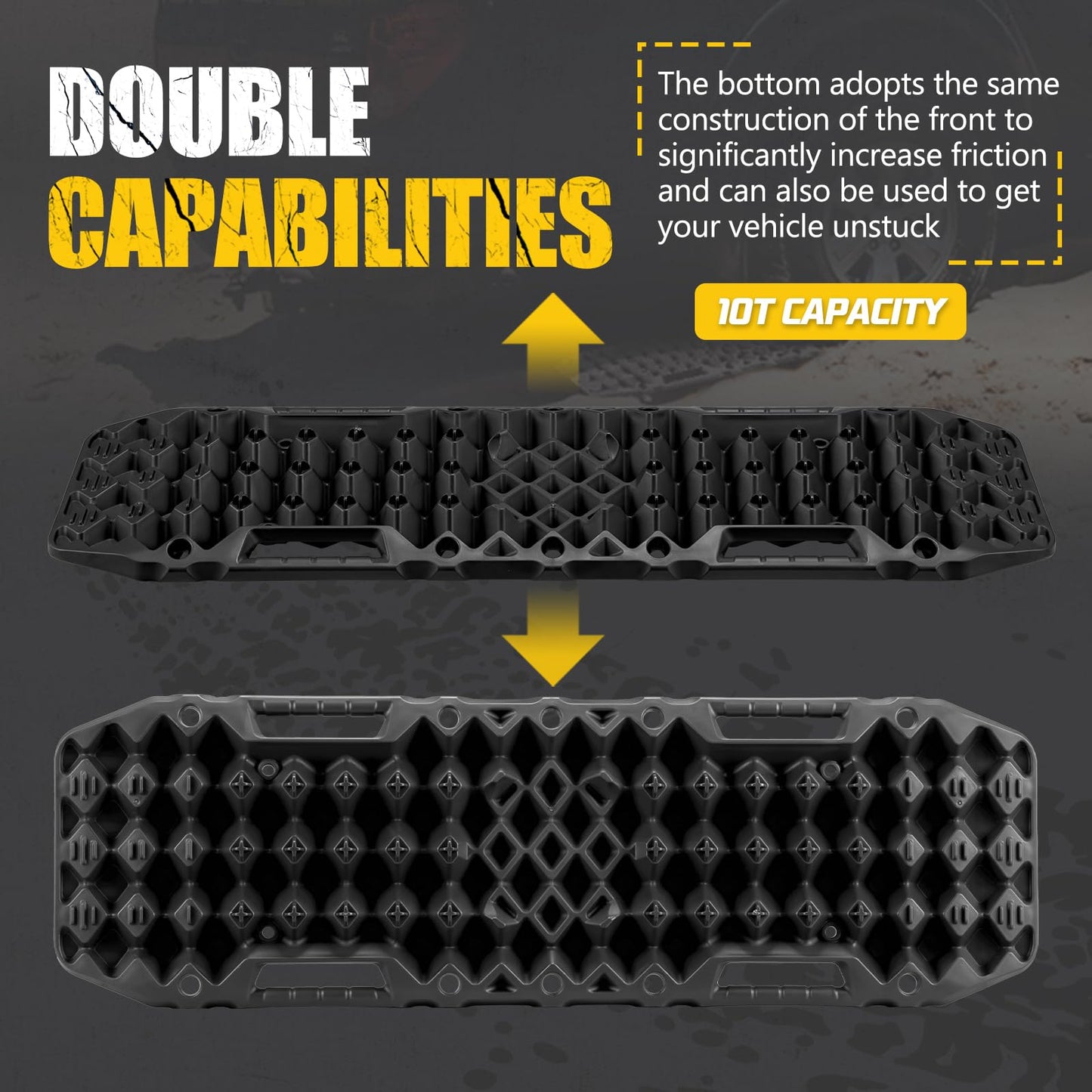 BUNKER INDUST Off-road Traction Boards with Jack Base,Pair Recovery Track 4X4 Jeep Truck Emergency Tire Traction Mat with Bag -Sand, Mud, Snow Tracks Black Traction Pad (Gen 7th)